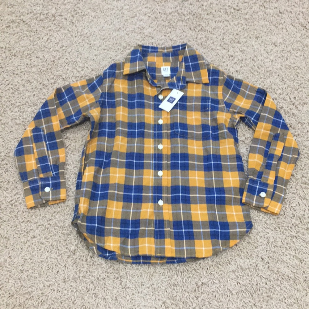 GAP Boys Blue and Yellow Plaid Button-Down Shirt